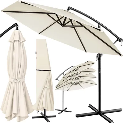 Image de KINGSLEEVE® Parasol de jardin extérieur en alu Parasol déporté inclinable crème Ø330cm avec manivelle Protection UV 80+