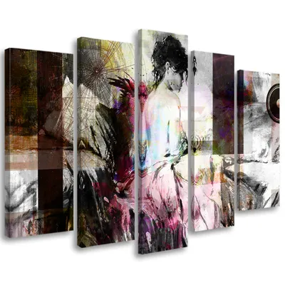 Image de Tableau en toile 5 pièces Femme pastel glamour 150 x 100 cm Feeby rose Tableau mural prêt à accrocher