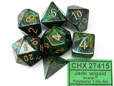 Productafbeelding van Chessex 7-delige dobbelset Scarab, polyhedraal, jade/goud