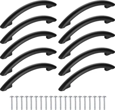 Produktbild von 10 Stück Möbelgriffe Bogen Schwarz Lochabstand 96mm + Schrauben