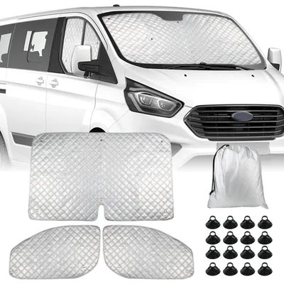 Productafbeelding van Zonbeschermingsset voor Ford Transit Custom 2012-2022, 3-delig, voorruit en zijruiten, thermische mat, opbergtas