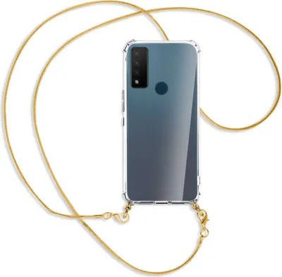 Produktbild von Handykette Backcover-Schutzhülle mit Band (Metall goldfarben) für TCL 20 R 5G - goldfarbene Kette Snake