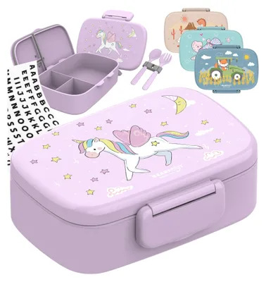 Produktbild von Brotdose Kinder mit Fächern, BPA frei, Lunchbox, Bento box, Brotbox, Brotdose Mädchen & Jungen, Snackbox mit Trennfächern, Vesperbox - Einhorn