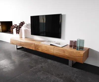 Produktbild von DELIFE Lowboard New Live-Edge 240 cm Akazie Natur 4 Schubladen Kufe Edelstahl gebürstet