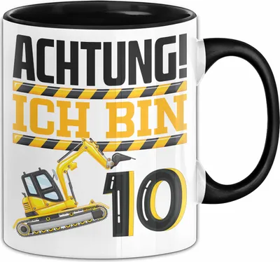 Produktbild von 10. Geburtstag Geschenk Tasse Becher Jungs Baustelle Geburtstagsgeschenk Achtung Ich Bin 10 (Schwarz)