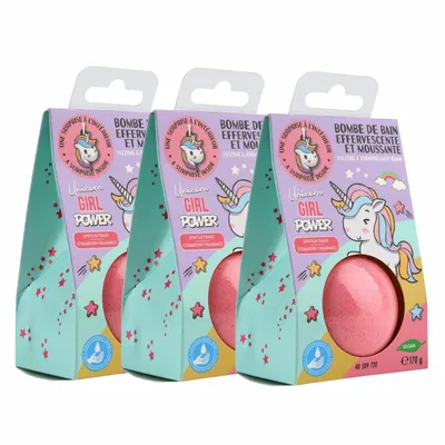 Produktbild von 3x Home-Flair Einhorn Badebombe - große Badekugel - Rosa 170g Schaum-Effekt - VEGAN - mit Überraschungsanhänger