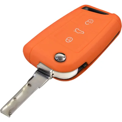 Produktbild von PhoneNatic Silikon Schlüssel Hülle kompatibel mit der VW Golf 7 / Octavia 3-Tasten Fernbedienung in orange Klappschlüssel 3-Key