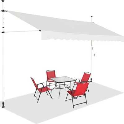 Produktbild von GOPLUS Klemmmarkise 350cm breit, Terrassenmarkise ohne Bohren, UV-beständig höhenverstellbar wasserabweisend, Markise mit Handkurbel Einziehbar, Beige