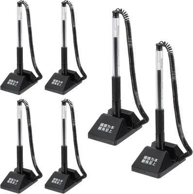 Productafbeelding van Veilige tellerpennen met ketting 0,5 mm - Set van 6 - Zelfklevende pennenhouder receptie bureau - Zwart 14 cm