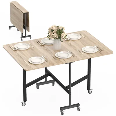 Produktbild von HOMCOM Esstisch, Küchentisch mit Rollen, Klapptisch für 4-6 Personen, Eiche