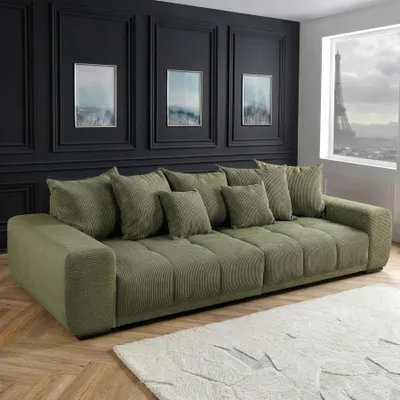 Produktbild von riess-ambiente XXL Sofa ELEGANCIA 285cm grün Cord Federkern inklusive 7 Kissen Bigsofa für 4 Personen