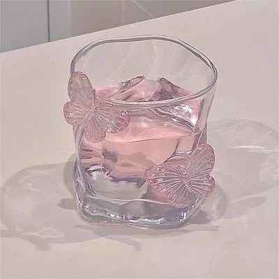 Produktbild von Gläser Trinkgläser Weingläser glas Wasserbecher Trinkbecher Saftglas Wasserglas mit Schmetterlingsdesign 200ML*6