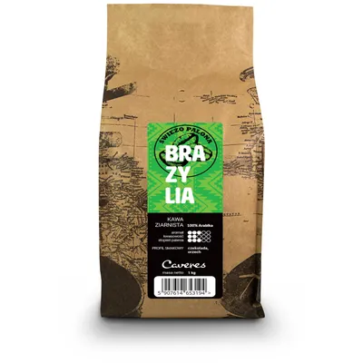Zdjęcie produktu dla Kawa ziarnista Caveres Brazylia Santos 1 kg, 100% Arabica, świeżo palona do ekspresu, Rzemieślnicza Palarnia Kawy Premium