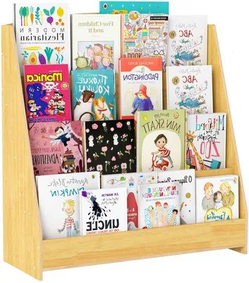 Image de Étagère en bois Unyqoos® pour livres pour enfants, avec 4 niveaux – compartiments bas pour un accès facile, construction stable, montage simple, idéale pour les chambres d'enfants et les salles de classe
