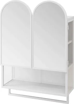 Immagine prodotto di AIORBER 60 cm Moderno mobile a specchio a doppio arco con 2 ante, mobile da bagno a parete con mensola e portasciugamani, bianco e nero