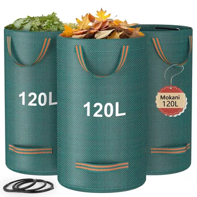 Image de Ensemble de 3 sacs à déchets de jardin de 120L avec poignées