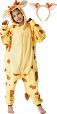 Produktbild von Flauschiges Giraffen-Kostüm für Kinder mit Haarreif | Karneval Fasching Kostüm Onesie für Mädchen, Jungen | Körpergröße 90-110cm