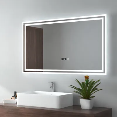 Produktbild von EMKE LED Badspiegel 100x60cm Beleuchtung Badezimmerspiegel Wandspiegel mit Touch-Schalter, Uhr