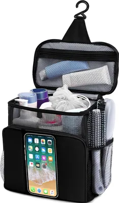 Image de ASKSA Trousse de toilette suspendue, imperméable et pliable, trousse de toilette portable, sac de toilette pour hommes et femmes, Noir