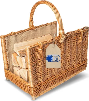 Zdjęcie produktu dla Creative Home Kosz Wiklinowy do Przechowywania Drewna Kominkowego z Uchwytem Obszyty Jutą | 45 x 30 x 47 cm Duży Prostokątny Lekki | Ręcznie Pleciony