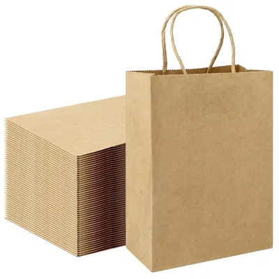 Produktbild von 100 Braune Geschenktüten mit Griff - Kraftpapier 21 x 15 x 8 cm