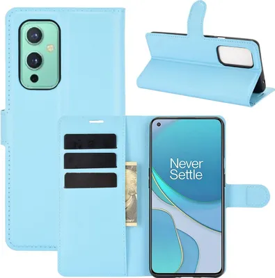 Productafbeelding van König Design hoesje, compatibel met OnePlus 9, kunstleren telefoonhoesje - telefoonhoesje, blauw