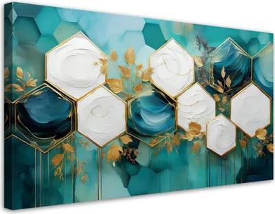 Produktbild von Leinwandbild Hexagon Abstrakt Türkis 120x60 Feeby Türkis bild für die wand bereit zum aufhängen