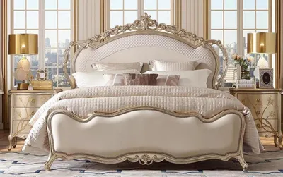 Immagine prodotto di Camera da letto con letto matrimoniale beige elegante, confortevole, con struttura in legno