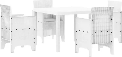 Image de vidaXL : Ensemble de table et chaises d'extérieur, 5 pièces, blanc, en polypropylène