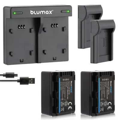 Produktbild von 2x Akku + Lader für Panasonic VW-VBT190 HC-VXF11, VX11, V808 1780 mAh 3,6V