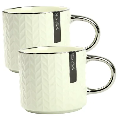 Zdjęcie produktu dla Zestaw 2 kubków do kawy Porcelanowy kubek do kawy z uchwytem Białe srebro 470 ml