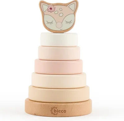 Produktbild von Bieco Stapelturm Baby Reh Ella | nachhaltiges Holz | 19 cm | Steckspiel ab 1 Jahr Stapelringe Baby Holz Holzturm Baby Holzspielzeug ab 1 Jahr Baby Stapelturm Holz Stapelturm ab 1 Jahr Steckspiel
