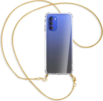 Produktbild von Handykette Backcover-Schutzhülle mit Band (Metall goldfarben) für Motorola Moto G51 5G - goldfarbene Kette Snake