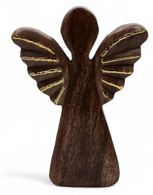 Imagen del producto de Ángel grande de madera de mango - Decoración dorada - 19 cm