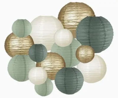 Productafbeelding van Papierlantaarnset, 12 stuks - Ronde papierlantaarns - Decoratie voor bruiloften - Feestdecoratie - Verjaardagsdecoratie - 3 maten (15/20/25 cm) - Feestlantaarn