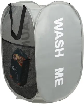 Produktbild von PolkaHome® Klappbarer Wäschekorb, zusammenklappbarer Pop-up-Wäschesack, 36 x 36 x 58 cm, Grau