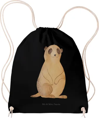 Produktbild von Mr. & Mrs. Panda Jutebeutel Erdmännchen - Schwarz - Geschenk, gym tasche, Spruch, Turnbeutel, Afrika, Roadtrip, Beutel Rucksack, wander, Stoffbeutel, Reisen, Traveling