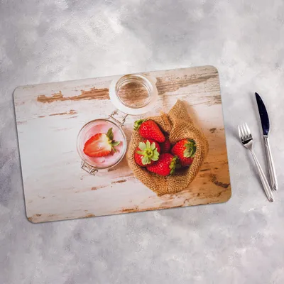 Produktbild von Tischset 4x45x30 cm Platzset Tischmatte Platzmatte Untersetzer - Erdbeeren Früchte auf Holz