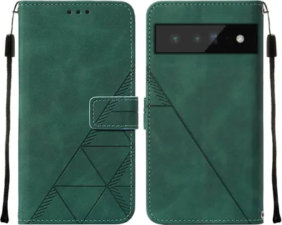 Produktbild von Google Pixel 6 Pro Hülle, Schlank Prägung Flip Leder Kartenfächer Schutzhülle mit Ständer für Google Pixel 6 Pro Grün