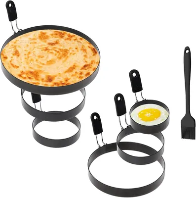 Produktbild von Eierformen aus Edelstahl, zusammenklappbar – Set mit 6 Stück – Eierringe aus Edelstahl für Omeletts – Pfannkuchen