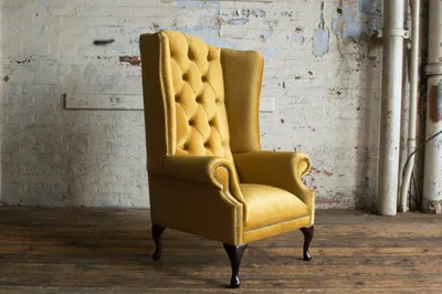 Productafbeelding van Chesterfield fauteuil, tv-bank, orenfauteuil, bank, textielbanken, gestoffeerde bank, geel