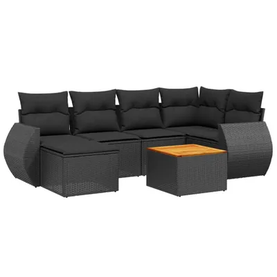 Produktbild von vidaXL 7-tlg. Garten-Sofagarnitur mit Kissen Schwarz Poly Rattan