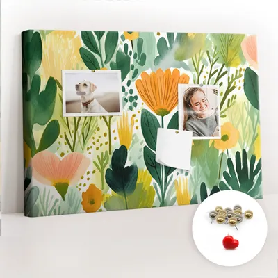 Imagen del producto de Tablero de corcho con chinchetas - Panel con chinchetas para fotografías y notas - 60x40 cm - 100 chinchetas metálicas