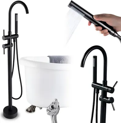 Produktbild von Freistehende Badewannenarmatur aus Messing, exklusives Kupfer, schwarze Dusche