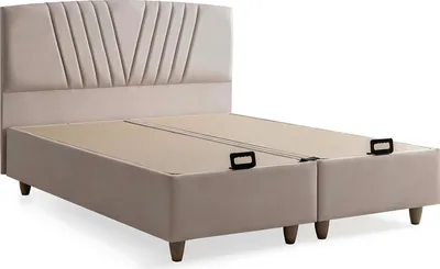 Produktbild von Elegantes Bett mit Matratze in Beige aus Textil und Holz