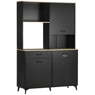 Produktbild von HOMCOM Küchen-Sideboard, Küchenschrank, Esszimmer-Sideboard, 3 offene Nischen, 3 Schränke mit Tür und 1 Schublade, 119 x 41 x 180 cm, Schwarz