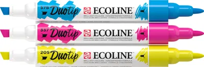 Produktbild von Ecoline Duotip, 3 Stück(e), Cyan, Magenta, Gelb, 10 Jahr(e), Meißel/feine Spitze, Weiß, Rund