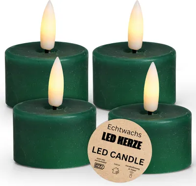 Produktbild von LED Teelichter 4er Set Wachs, Elektrische flackernde Kerze, Grün