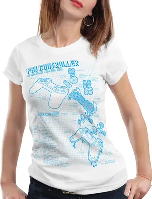 Produktbild von style3 PS1 Controller Blaupause Damen T-Shirt PS gamepad konsole classic gamer, Farbe:Weiß, Größe:XS