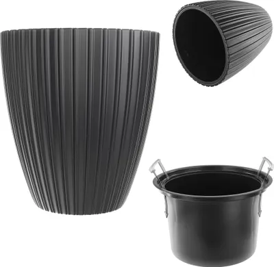 Image de KADAX Pot de fleurs Couverture de pot de fleurs 40cm avec insert Support de fleurs Plastique Noir